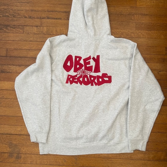 Obey Records Hoodie Heather Grey L - Picture 8 of 8